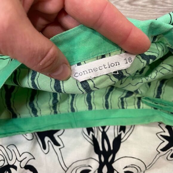 Connection 18 Green Aztec Print Full A-line Skirt Low High Summer Beach Party - Picture 7 of 8